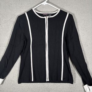 Knit De Knit Full Zip Knit Jacket Women’s Size L Black White Mod Gogo Collarless